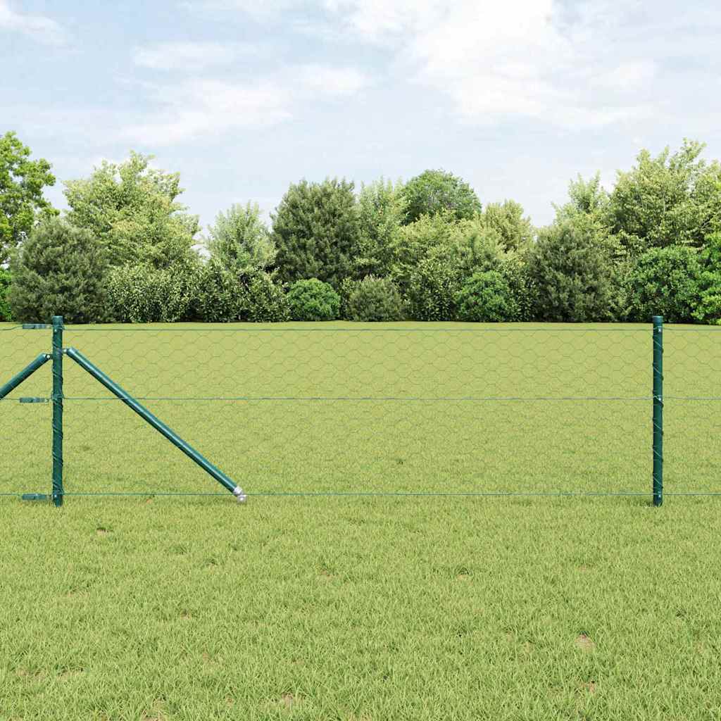 vidaXL Zaun mit Pfosten Grün 0,6 x 50 m PVC-beschichteter Stahl