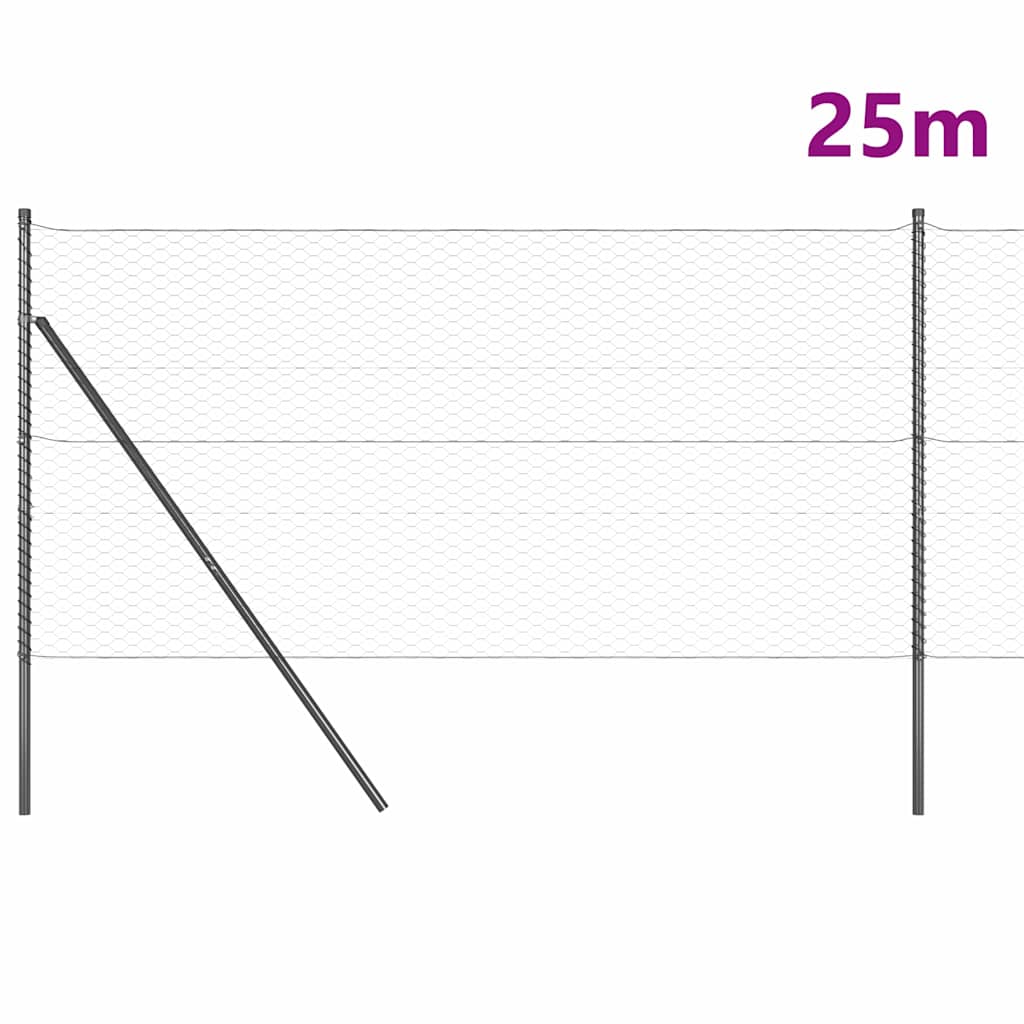 vidaXL Zaun mit Pfosten Grau 1 x 25 m PVC-beschichteter Stahl - Image 3