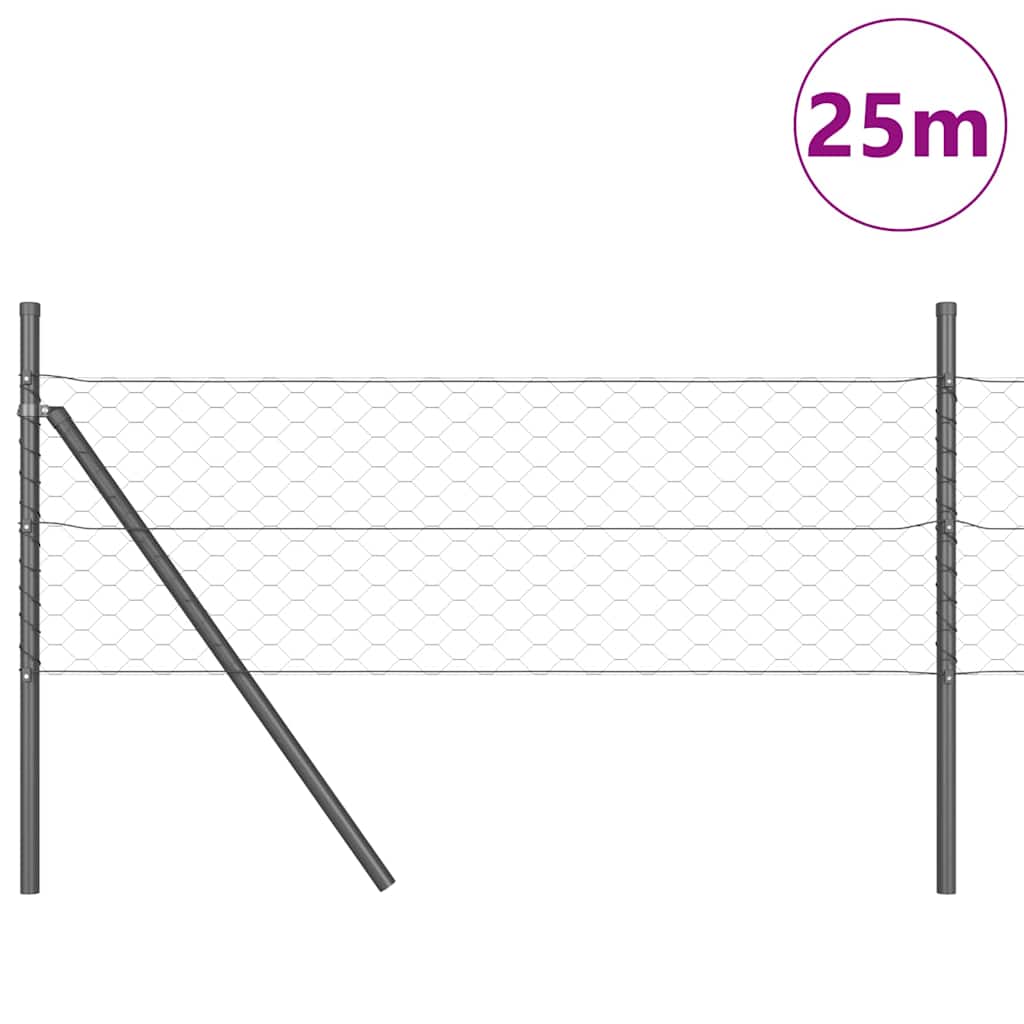 vidaXL Zaun mit Pfosten Grau 0,4 x 25 m PVC-beschichteter Stahl - Image 3