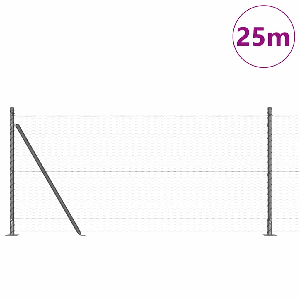 vidaXL Zaun mit Pfosten Grau 1 x 25 m PVC-beschichteter Stahl - Image 3