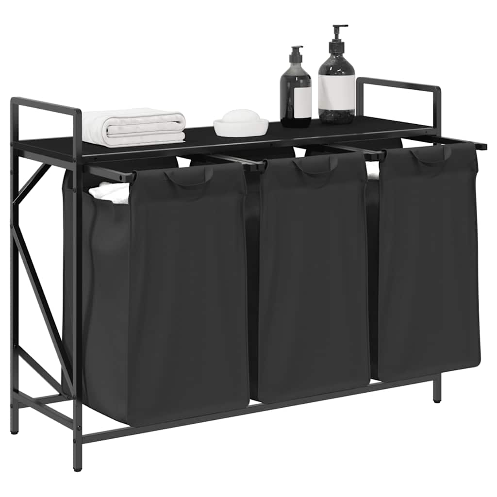 vidaXL Wäschekorb 3 Fächer mit Ablage Schwarz Eichen-Optik - Image 4