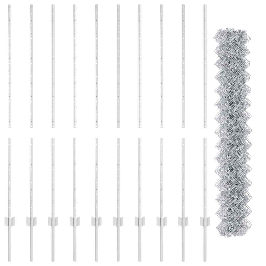 vidaXL Zaun mit Pfosten Silber 1,4 x 10 m Stahl - Image 5