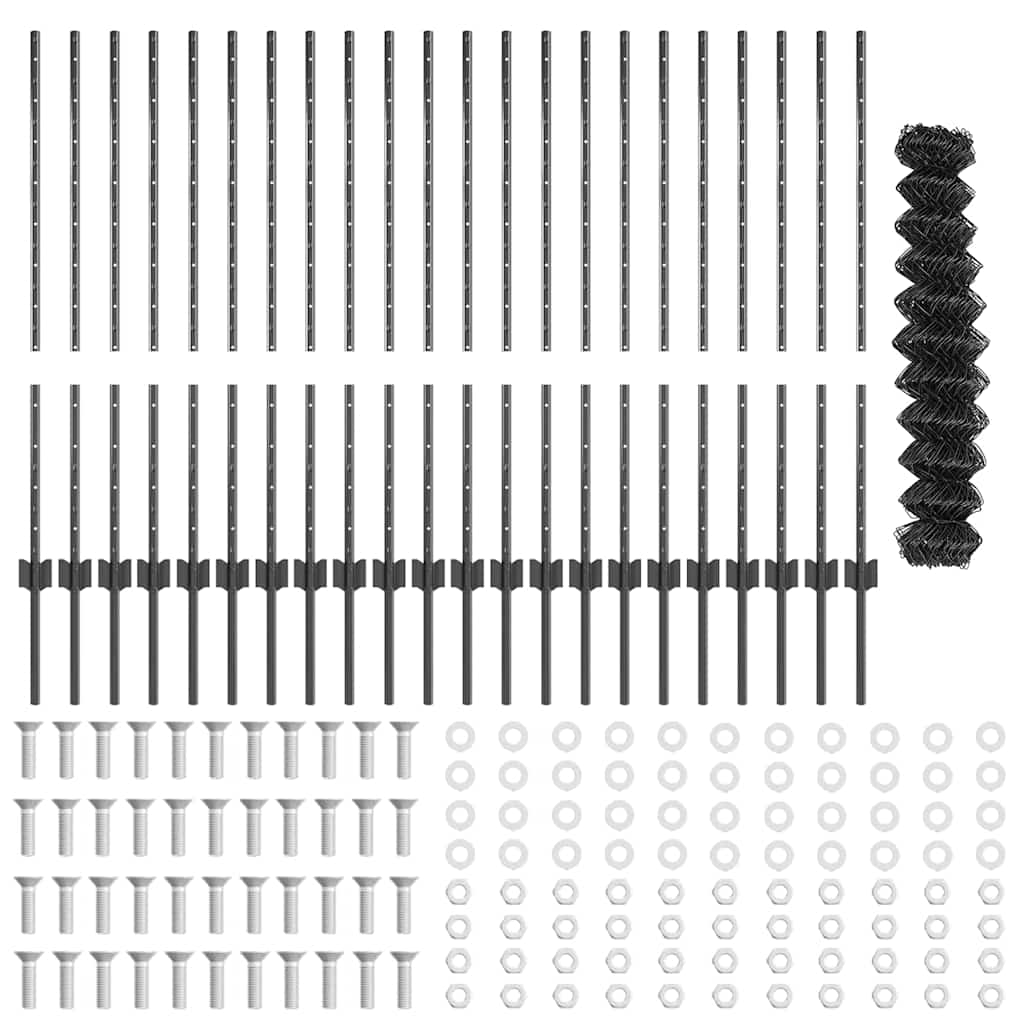 vidaXL Zaun mit Pfosten Grau 1 x 25 m Stahl - Image 4