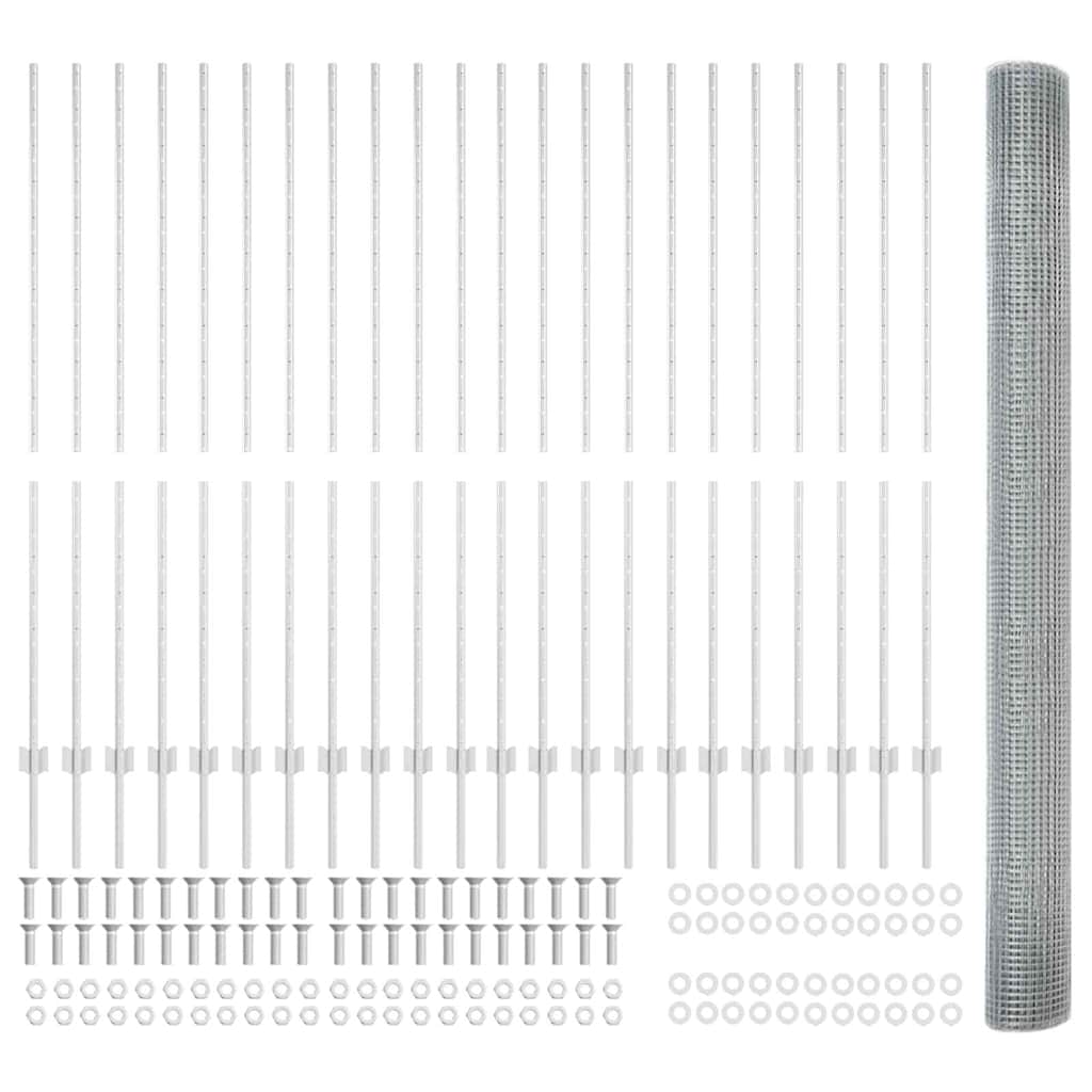 vidaXL Zaun mit Pfosten Silber 1,5 x 50 m Stahl - Image 5