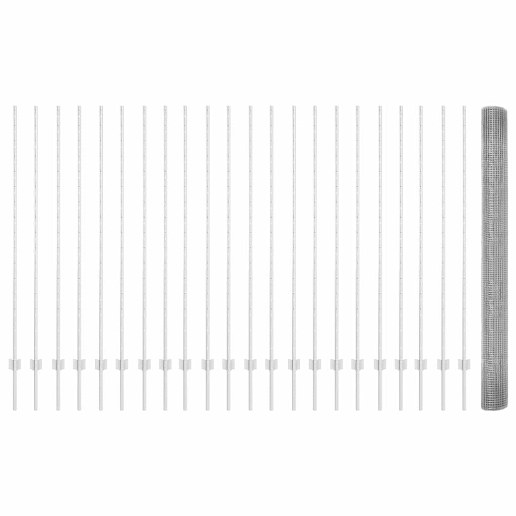 vidaXL Zaun mit Pfosten Silber 1,5 x 50 m Stahl - Image 4