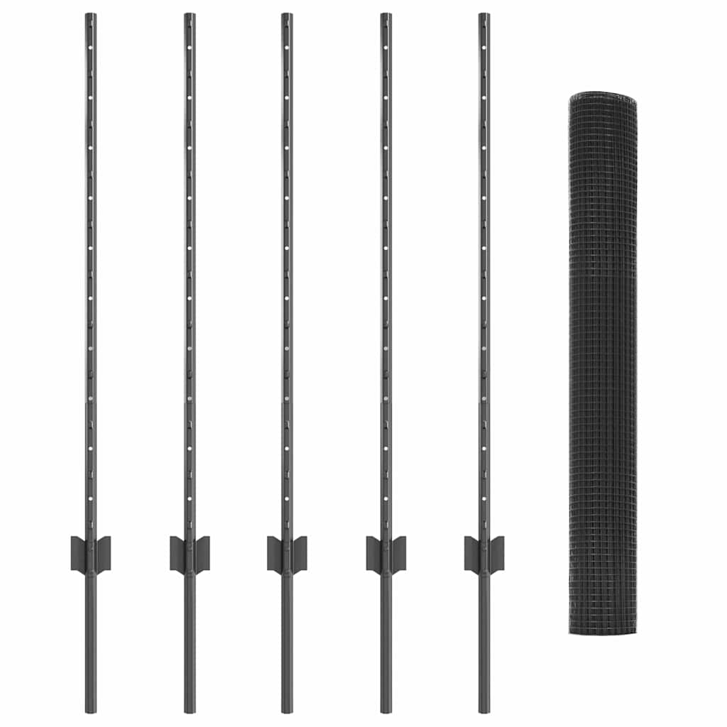 vidaXL Zaun mit Pfosten Grau 1 x 10 m Stahl - Image 4