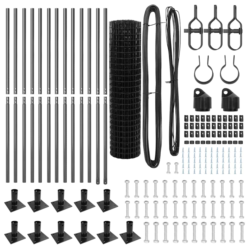 vidaXL Zaun mit Pfosten Grau 1 x 25 m Stahl - Image 5
