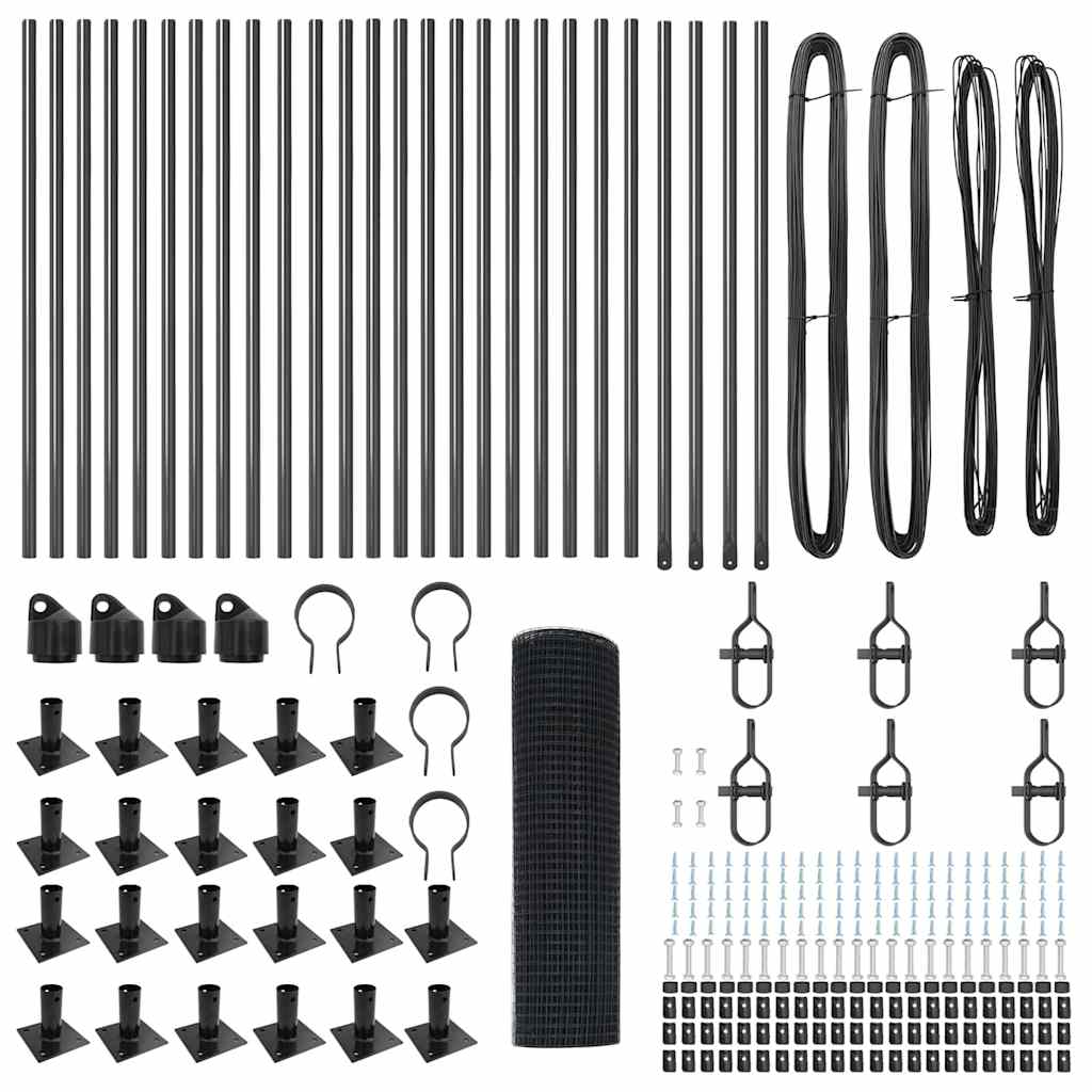 vidaXL Zaun mit Pfosten Grau 1 x 50 m Stahl - Image 4