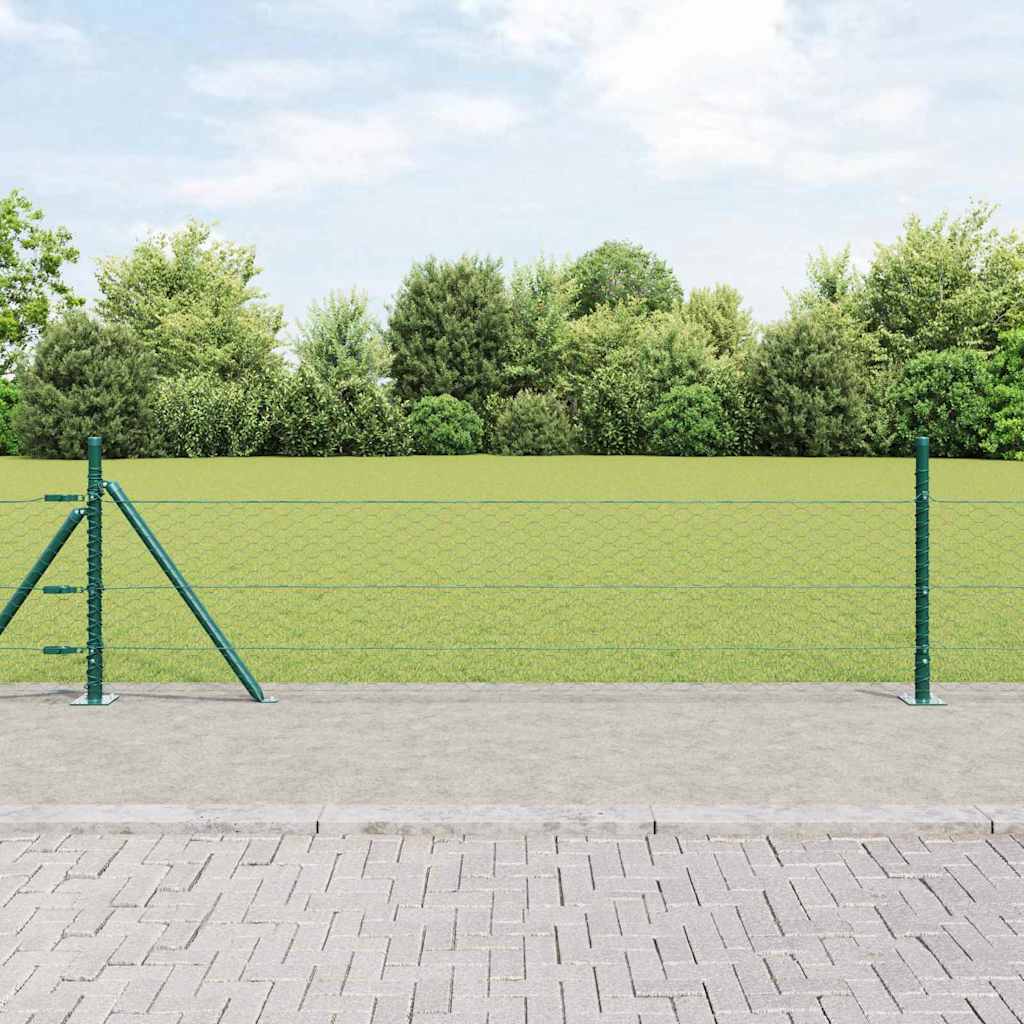 vidaXL Zaun mit Pfosten Grün 0,4 x 25 m PVC-beschichteter Stahl