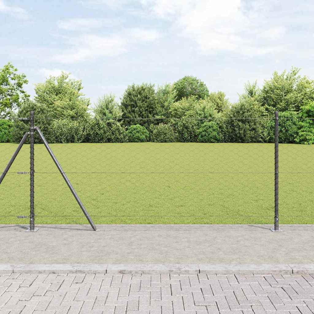 vidaXL Zaun mit Pfosten Grau 0,8 x 10 m PVC-beschichteter Stahl