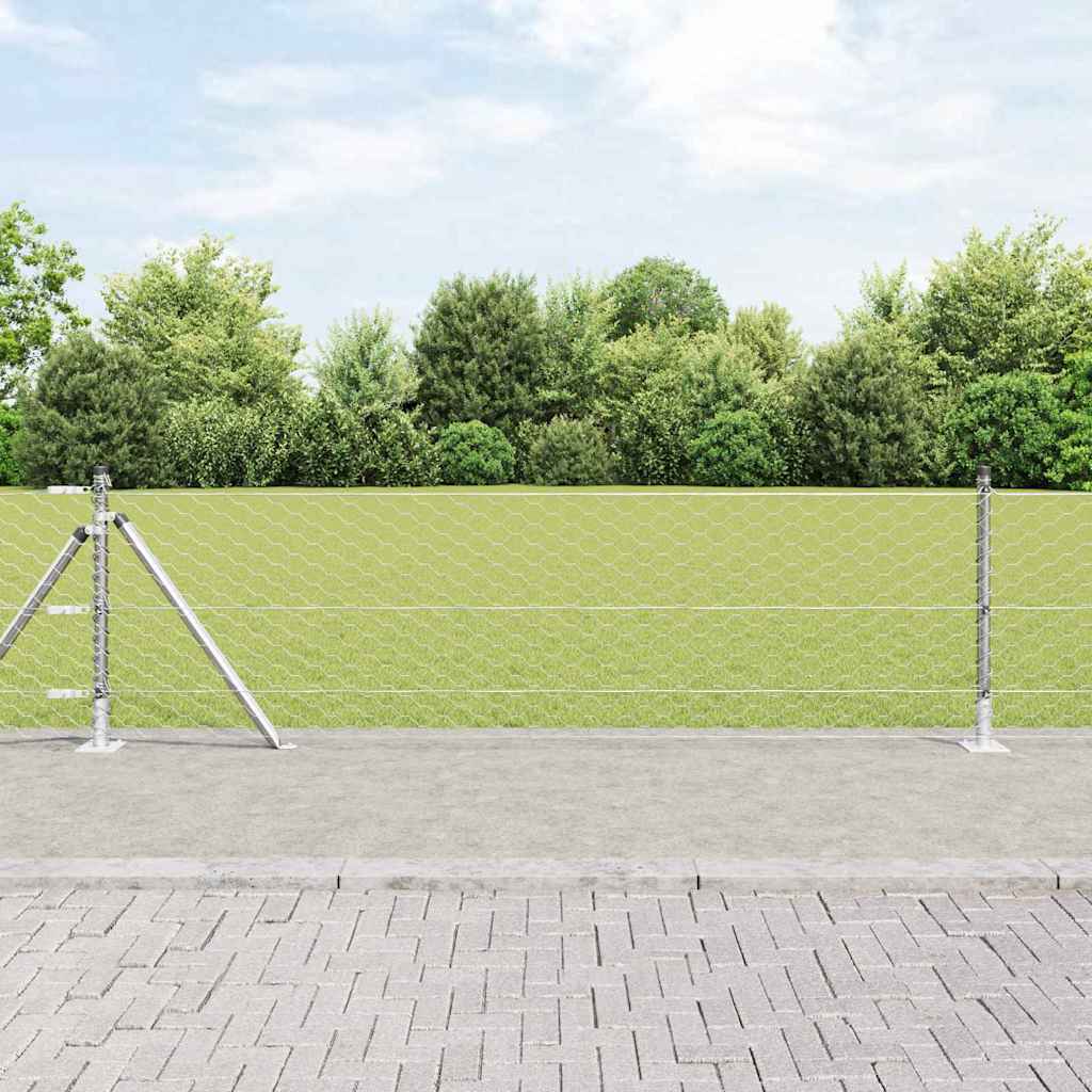 vidaXL Zaun mit Pfosten Silber 0,5 x 25 m PVC-beschichteter Stahl