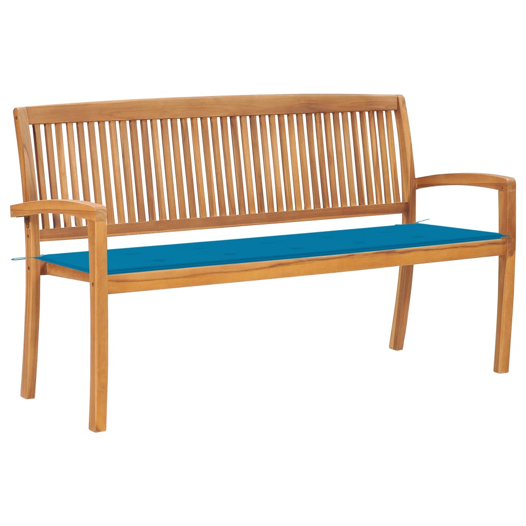 vidaXL Stapelbare Gartenbank mit Auflage 159 cm Massivholz Teak