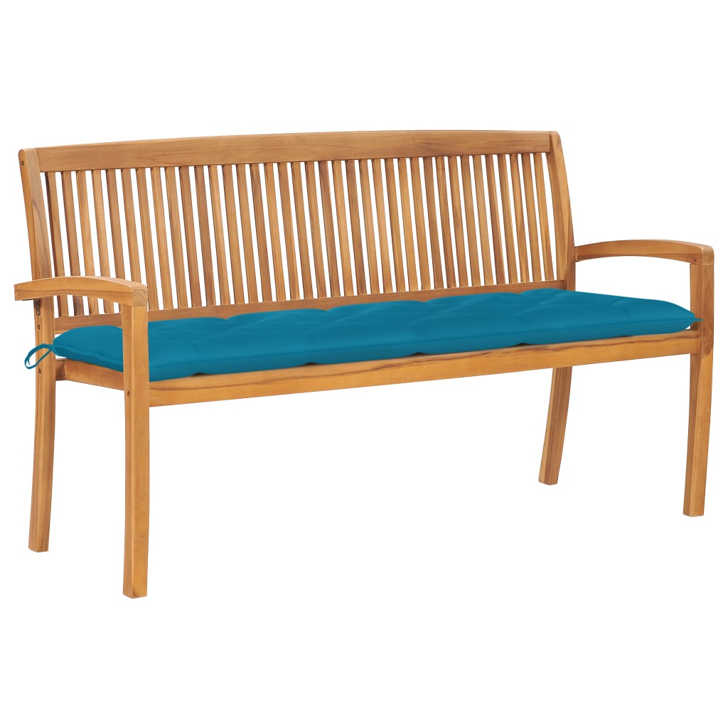 vidaXL Stapelbare Gartenbank mit Auflage 159 cm Massivholz Teak