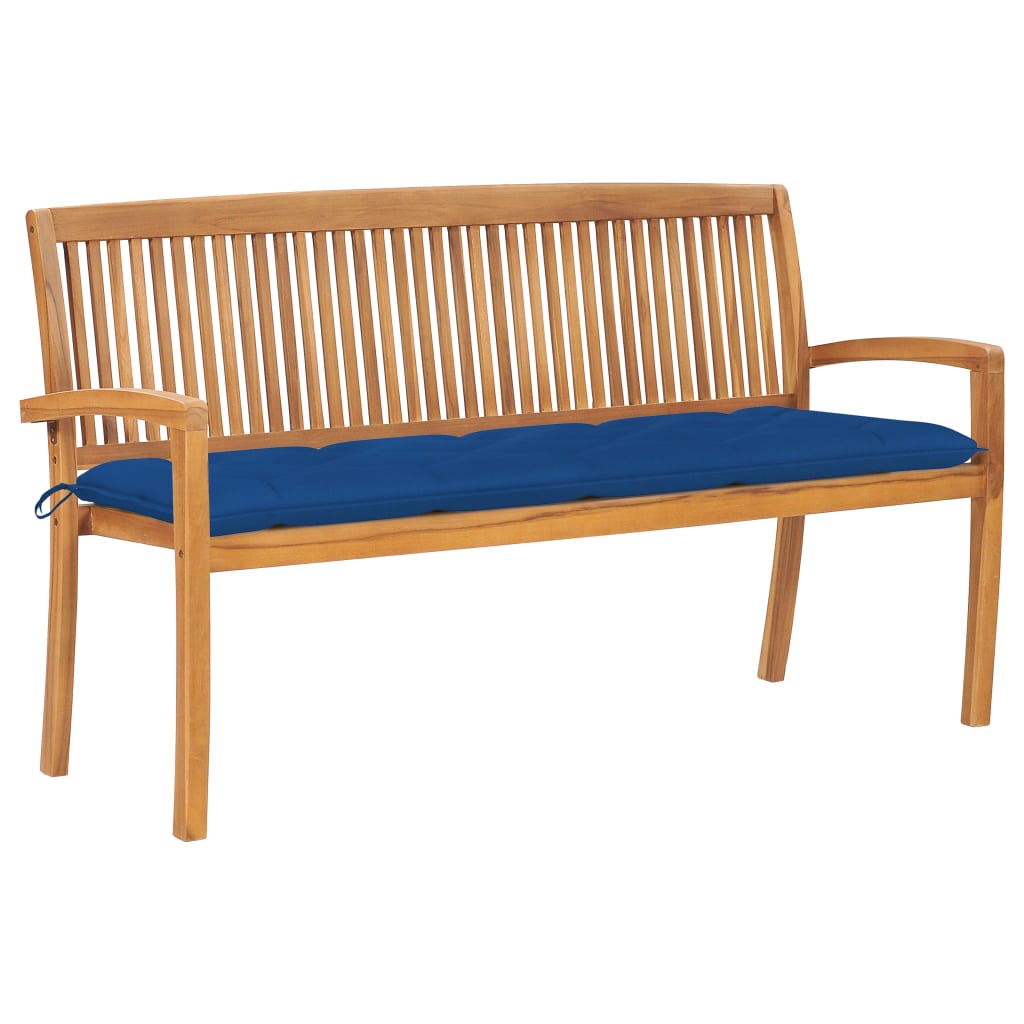 vidaXL Stapelbare Gartenbank mit Auflage 159 cm Massivholz Teak