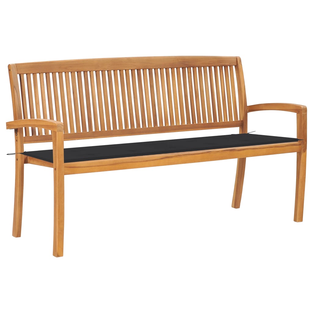 vidaXL Stapelbare Gartenbank mit Auflage 159 cm Massivholz Teak