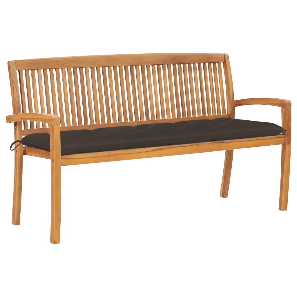 vidaXL Stapelbare Gartenbank mit Auflage 159 cm Massivholz Teak