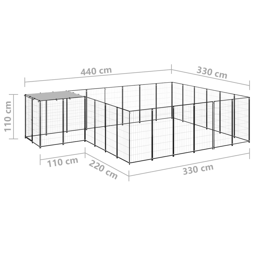 vidaXL Hundezwinger Schwarz 12,1 m² Stahl - Image 6