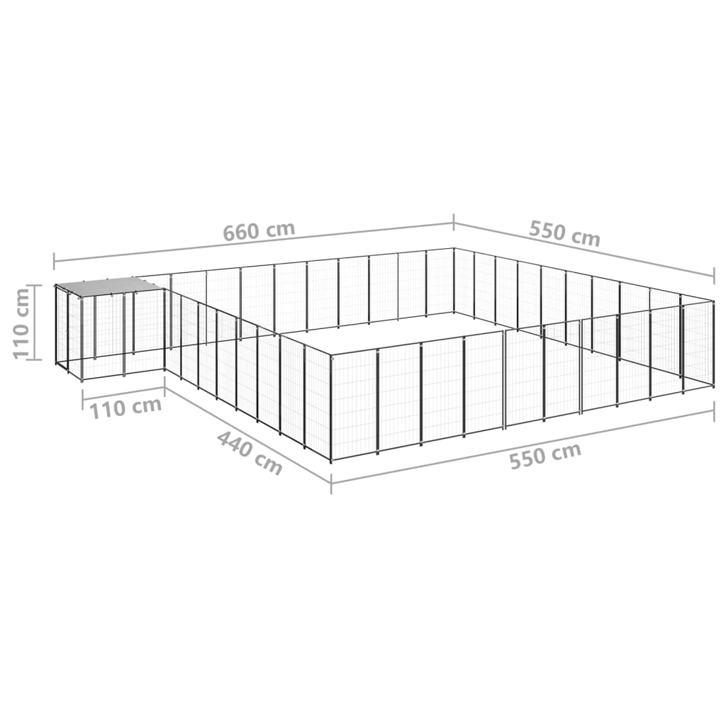 vidaXL Hundezwinger Schwarz 31,46 m² Stahl - Image 6