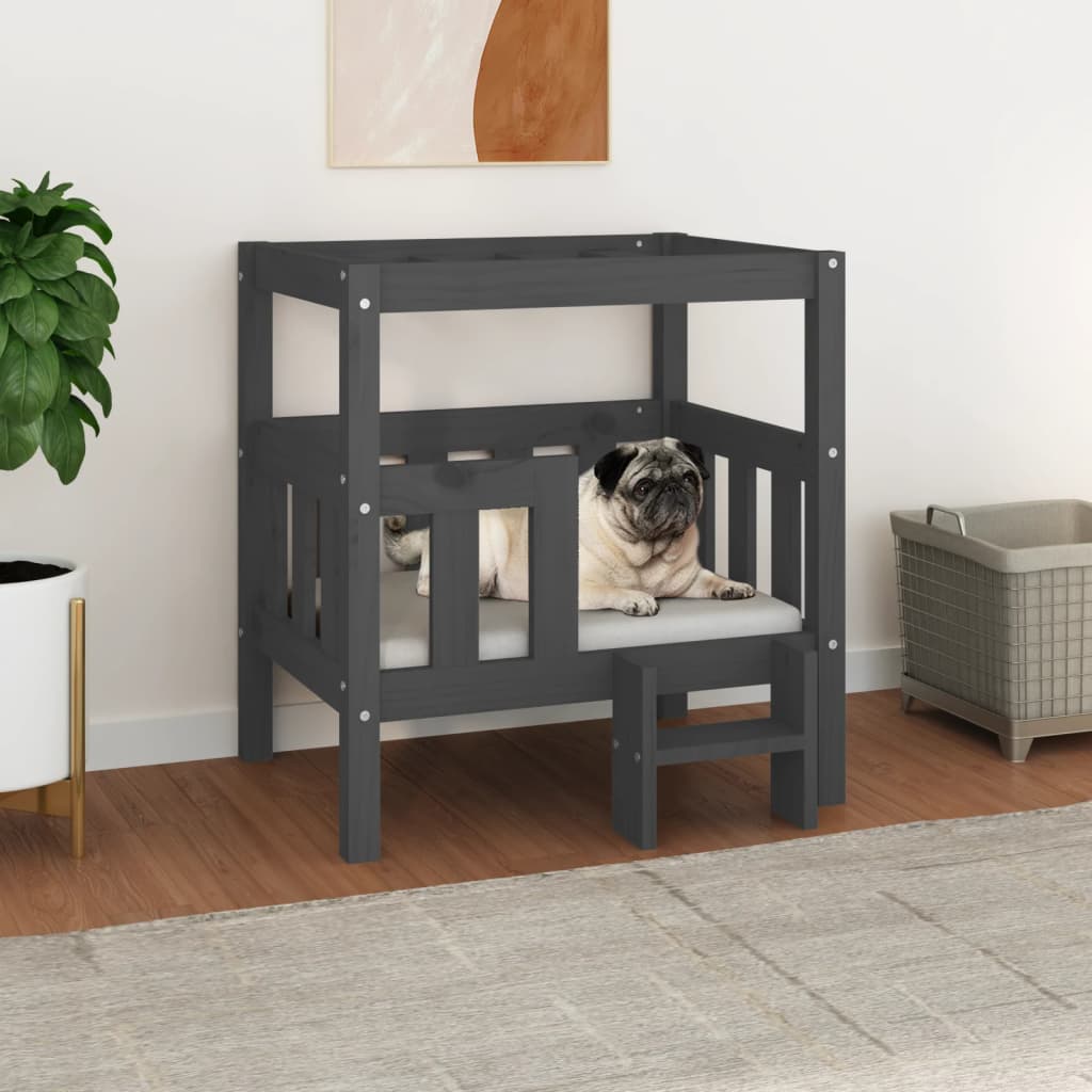 vidaXL Hundebett Grau 65,5x50,5x70 cm Massivholz Kiefer