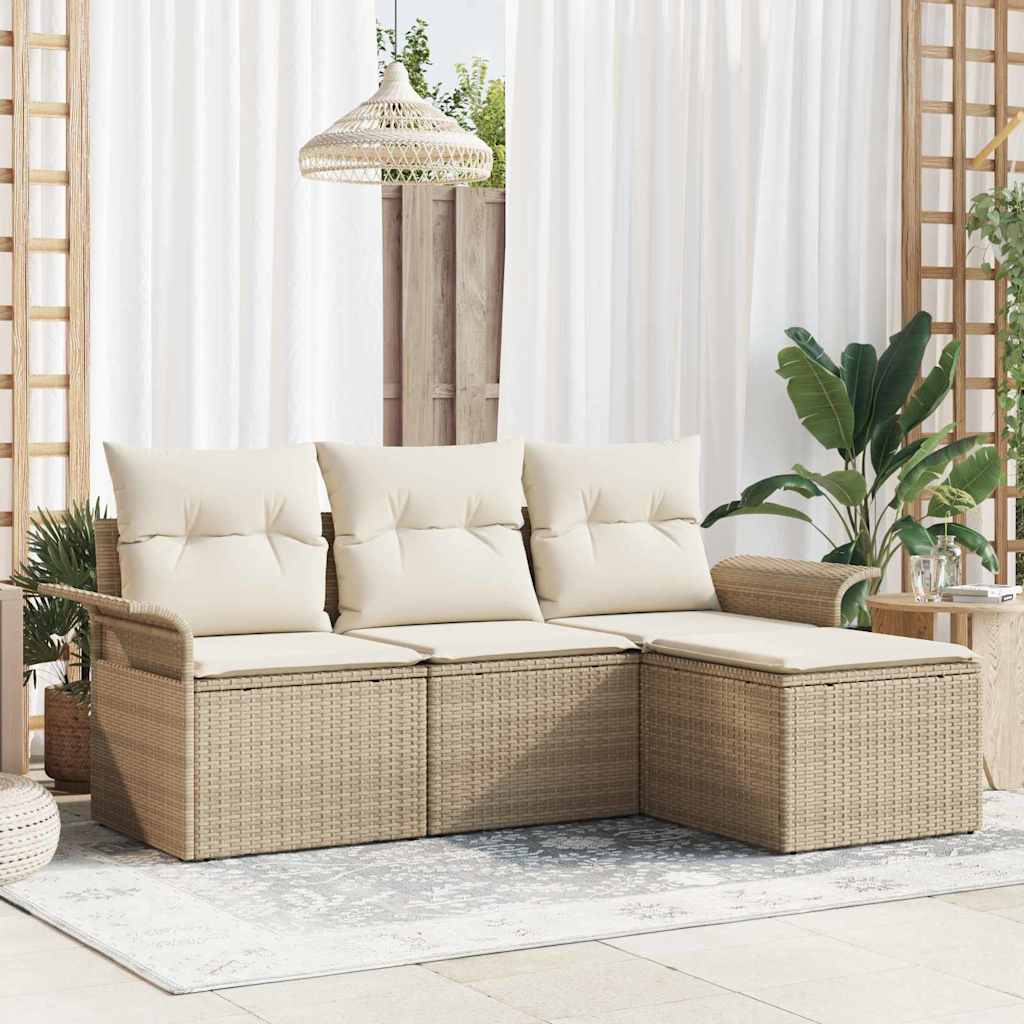 vidaXL Sofa Set mit Kissen 4 pcs Beige Poly-Rattan