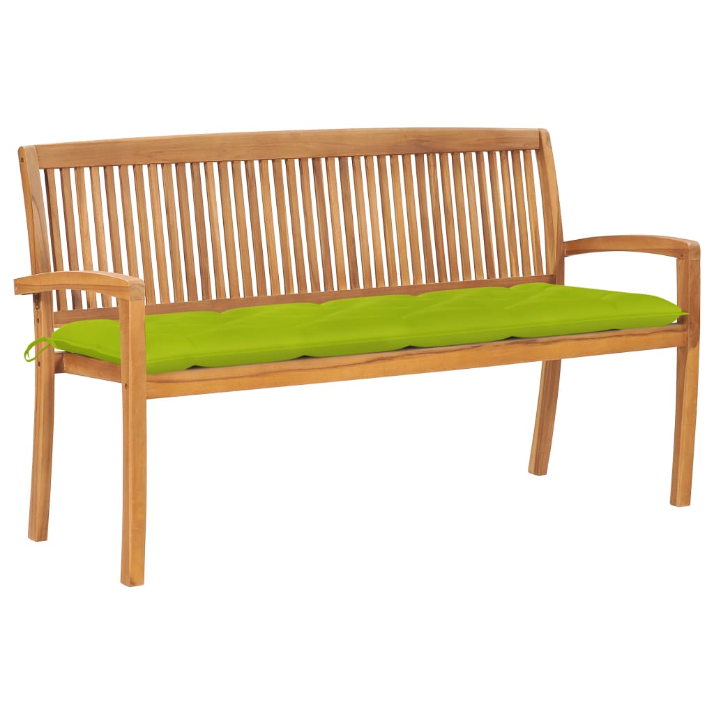 vidaXL Stapelbare Gartenbank mit Auflage 159 cm Massivholz Teak