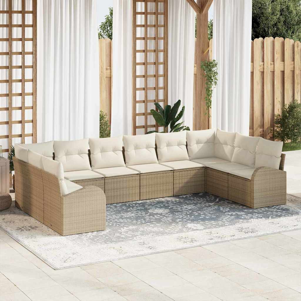 vidaXL Sofa Set mit Kissen 10 pcs Beige Poly Rattan