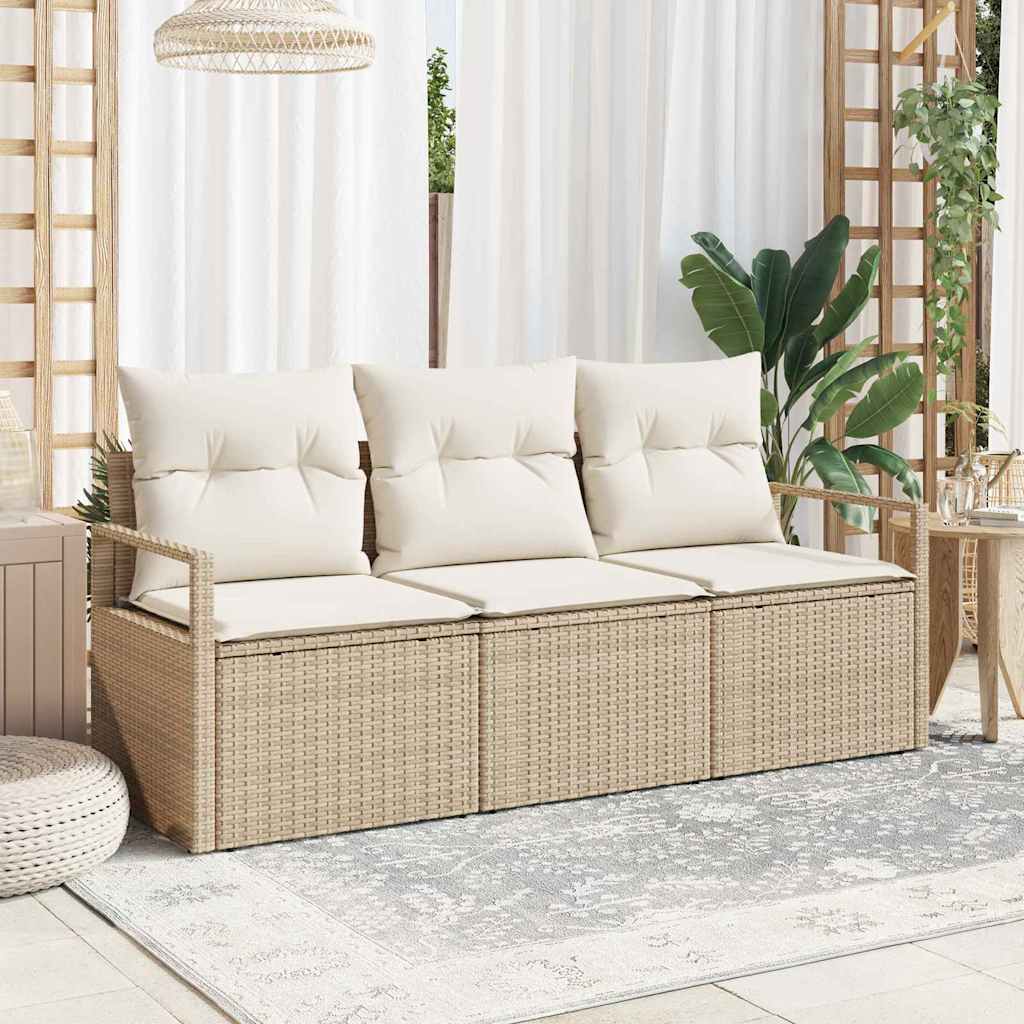 vidaXL Sofa Set mit Kissen 3 pcs Beige Poly Rattan