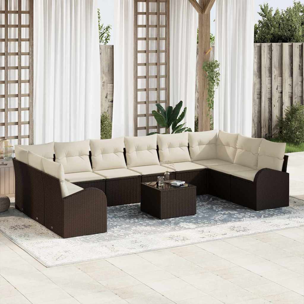 vidaXL Sofa Set mit Kissen 11 pcs Braun Poly Rattan