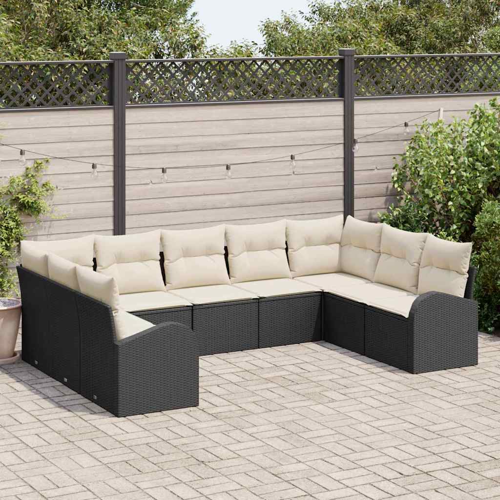 vidaXL Sofa Set mit Kissen 9 pcs Schwarz Poly Rattan