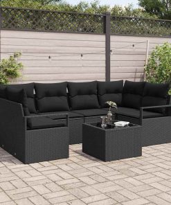 vidaXL Sofa Set mit Kissen 7 pcs Schwarz Poly Rattan