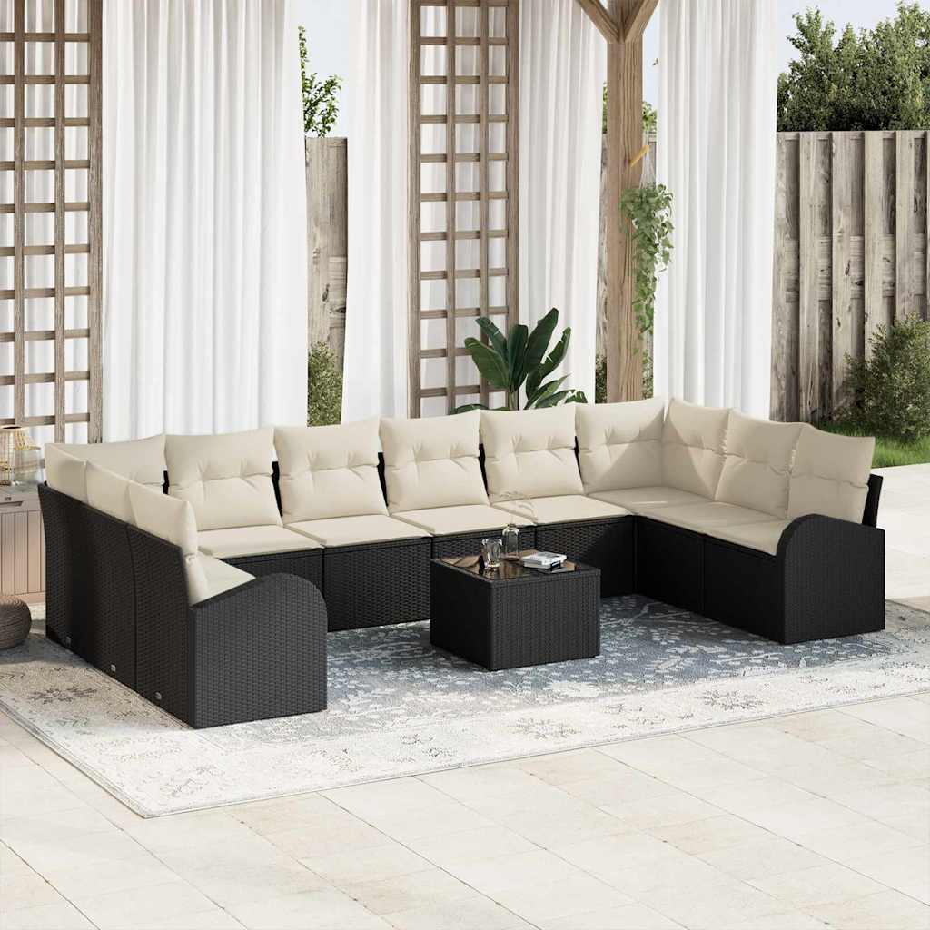 vidaXL Sofa Set mit Kissen 11 pcs Schwarz Poly Rattan
