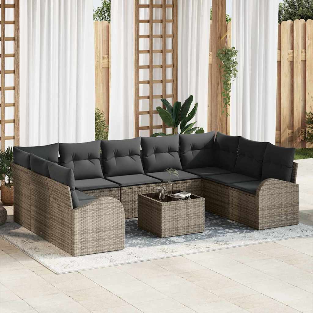 vidaXL Sofa Set mit Kissen 10 pcs Grau Poly Rattan