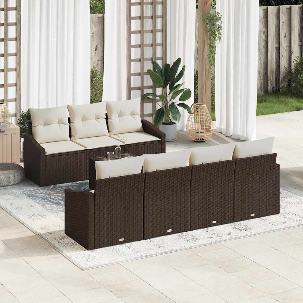 vidaXL Sofa Set mit Kissen 8 pcs Braun und Creme Poly-Rattan