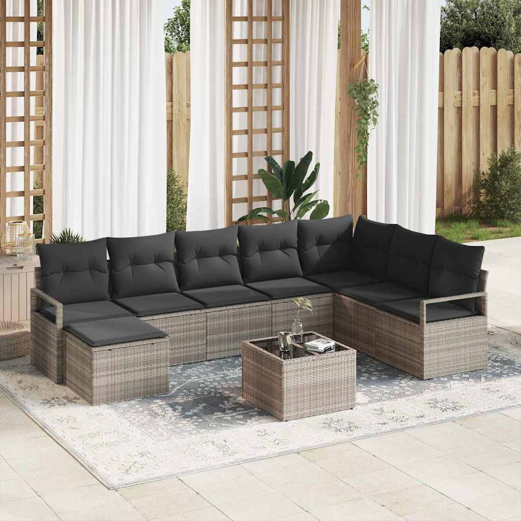 vidaXL Sofa Set mit Kissen 8 pcs Hellgrau Poly Rattan