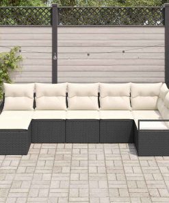 vidaXL Sofa Set mit Kissen 7 pcs Schwarz Poly Rattan