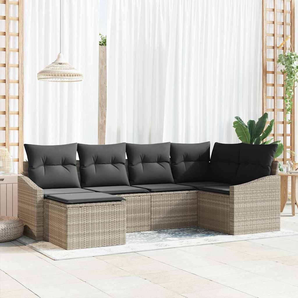 vidaXL Sofa Set mit Kissen 6 pcs Hellgrau Poly-Rattan