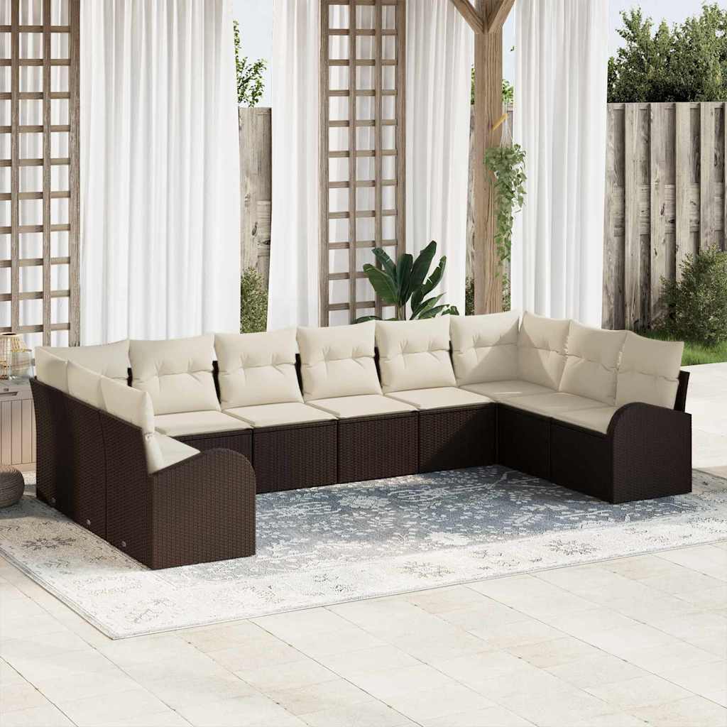 vidaXL Sofa Set mit Kissen 10 pcs Braun Poly Rattan