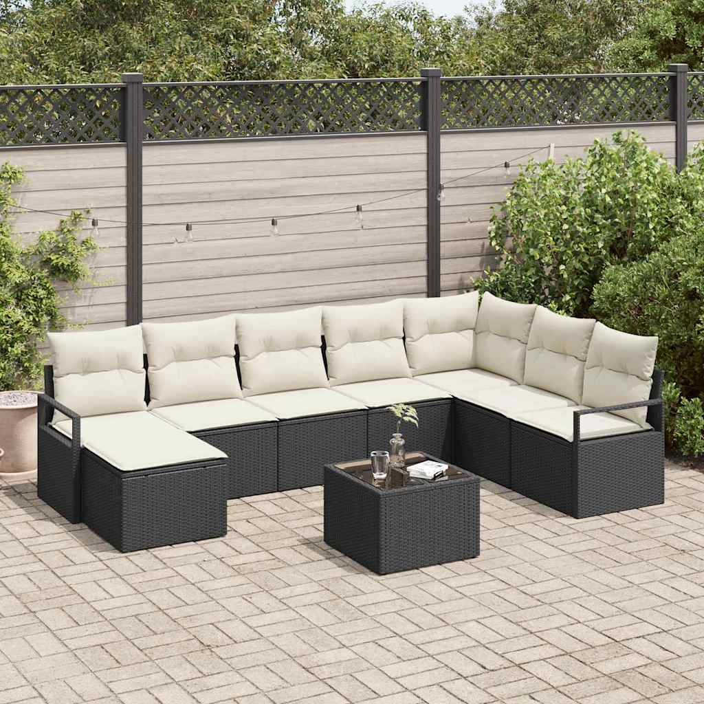 vidaXL Sofa Set mit Kissen 9 pcs Schwarz Poly Rattan