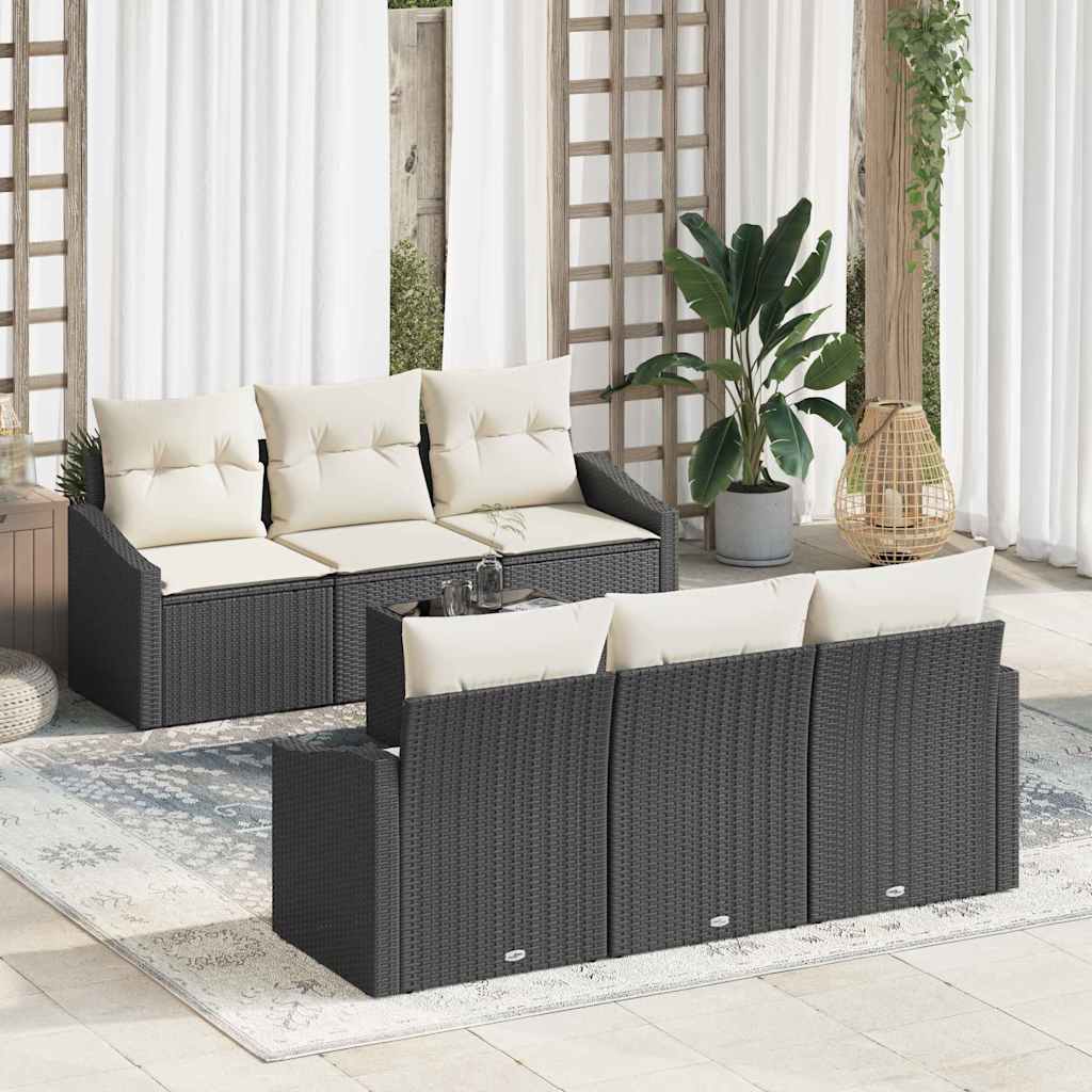 vidaXL Sofa Set mit Kissen 7 pcs Schwarz und Creme Poly Rattan