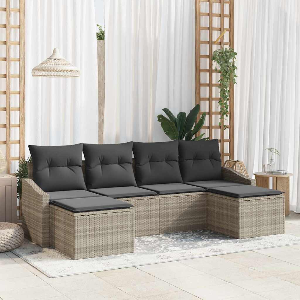 vidaXL Sofa Set mit Kissen 6 pcs Hellgrau Poly-Rattan