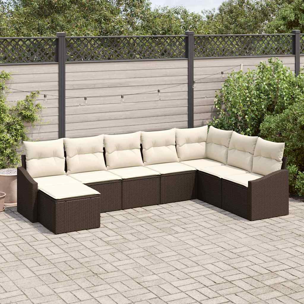 vidaXL Sofa Set mit Kissen 8 pcs Braun Poly-Rattan