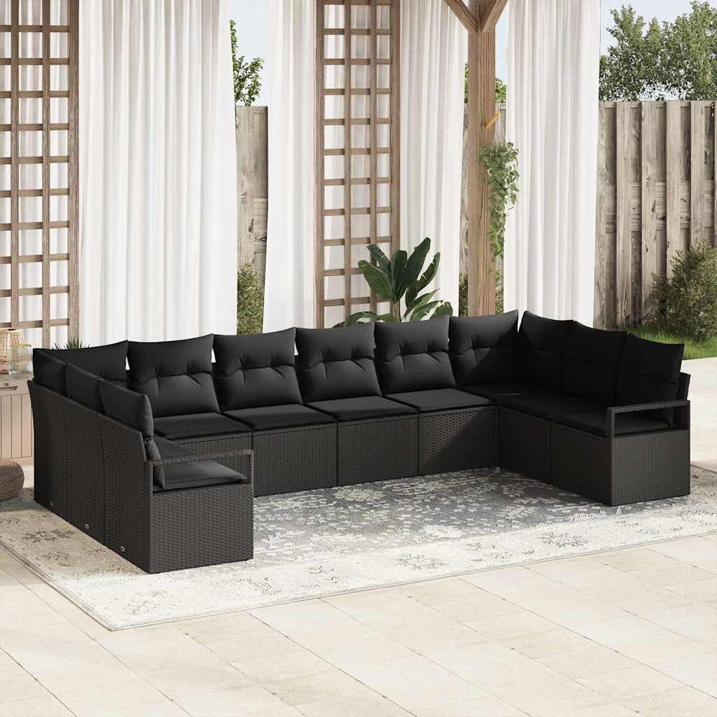 vidaXL Sofa Set mit Kissen 10 pcs Schwarz Poly-Rattan