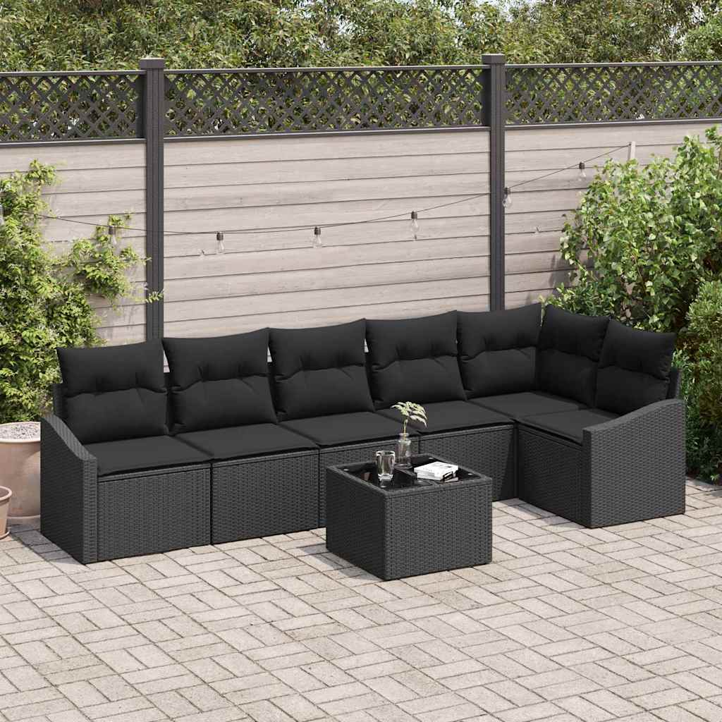 vidaXL Sofa Set mit Kissen 7 pcs Schwarz Poly-Rattan