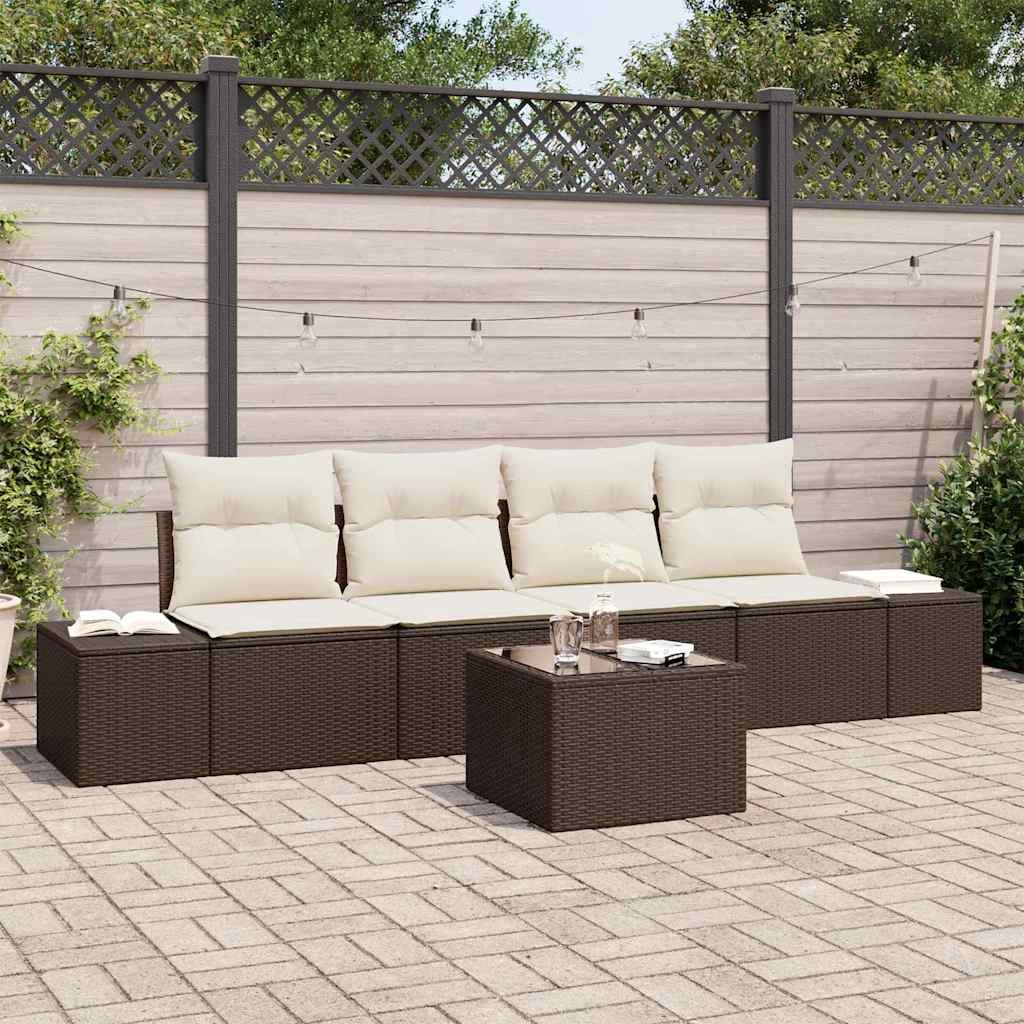 vidaXL Sofa Set mit Kissen 5 pcs Braun und Creme Poly-Rattan