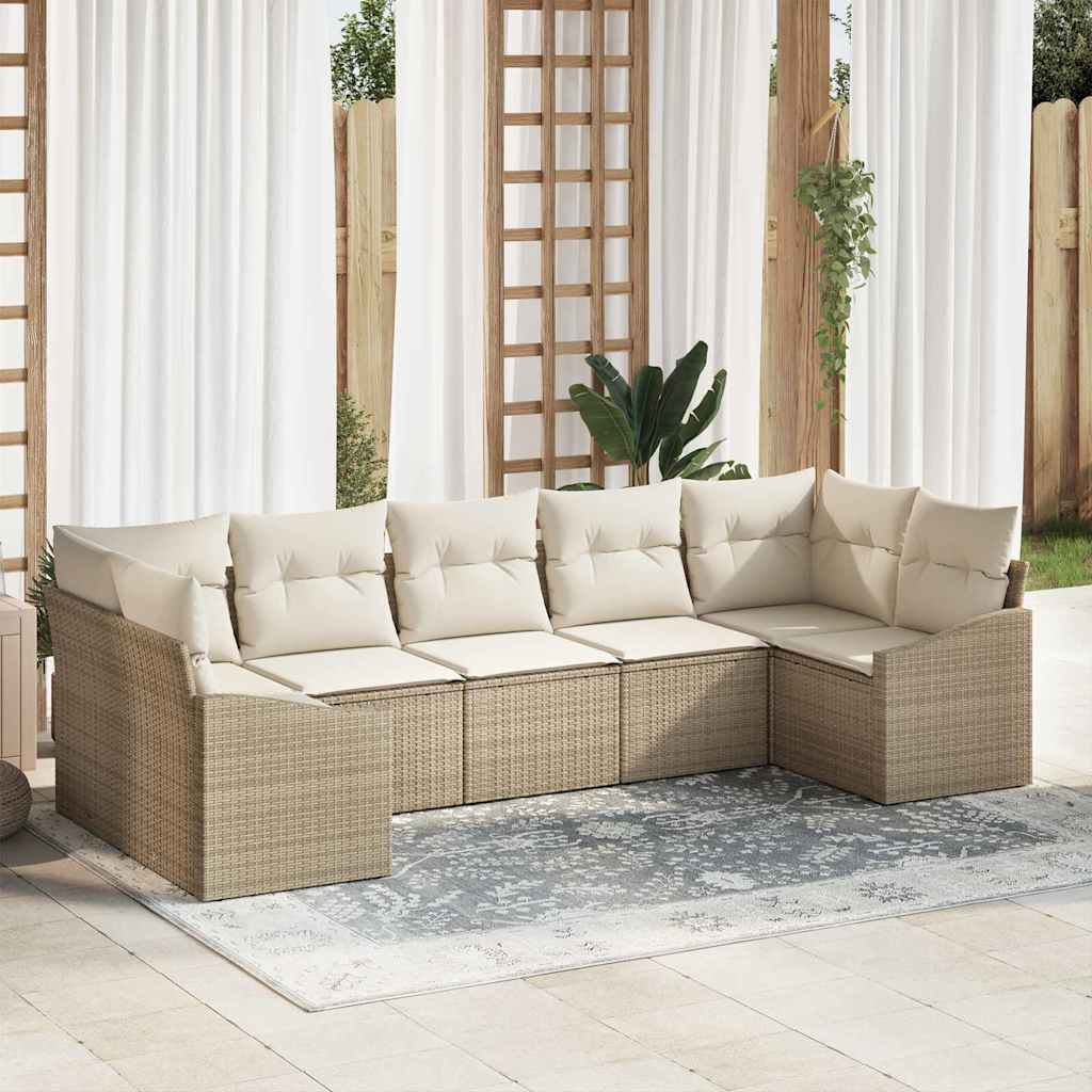 vidaXL Sofa Set mit Kissen 7 pcs Beige Poly Rattan