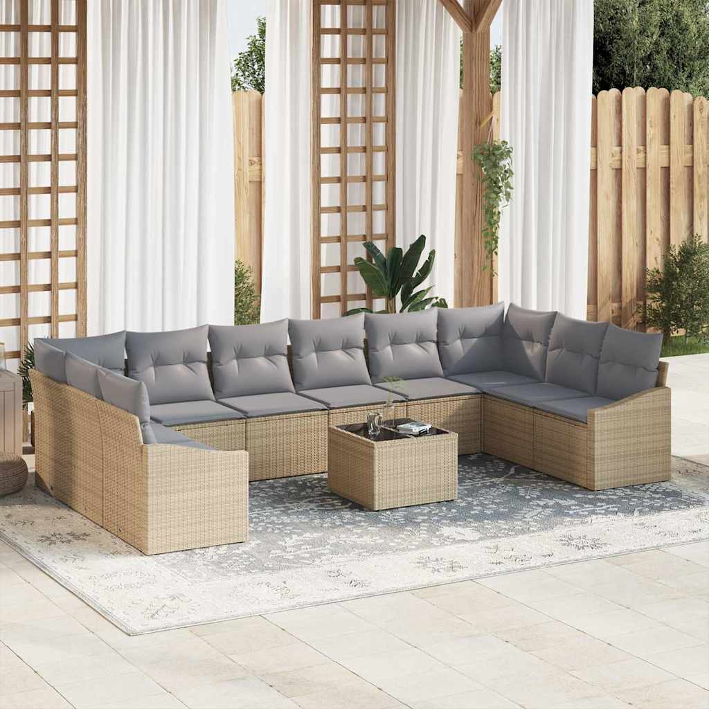 vidaXL Sofa Set mit Kissen 11 pcs Beige Poly-Rattan