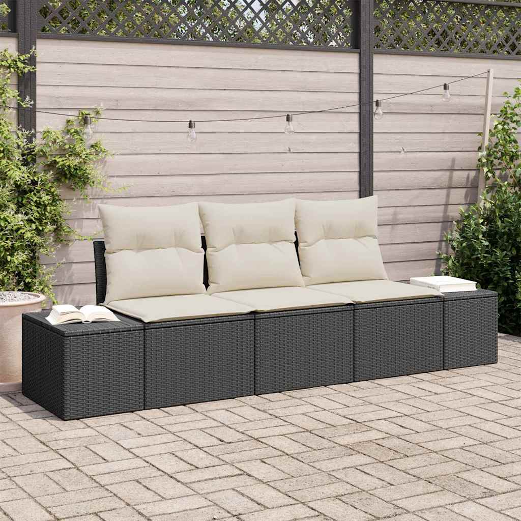 vidaXL Sofa Set mit Kissen 3 pcs Schwarz Poly-Rattan