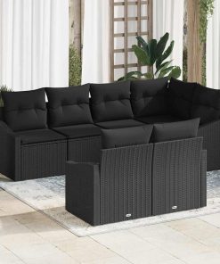 vidaXL Sofa Set mit Kissen 7 pcs Schwarz Poly Rattan