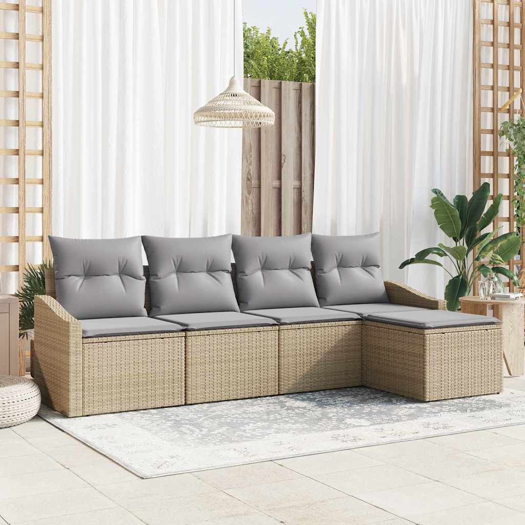 vidaXL Sofa Set mit Kissen 5 pcs Beige Poly Rattan
