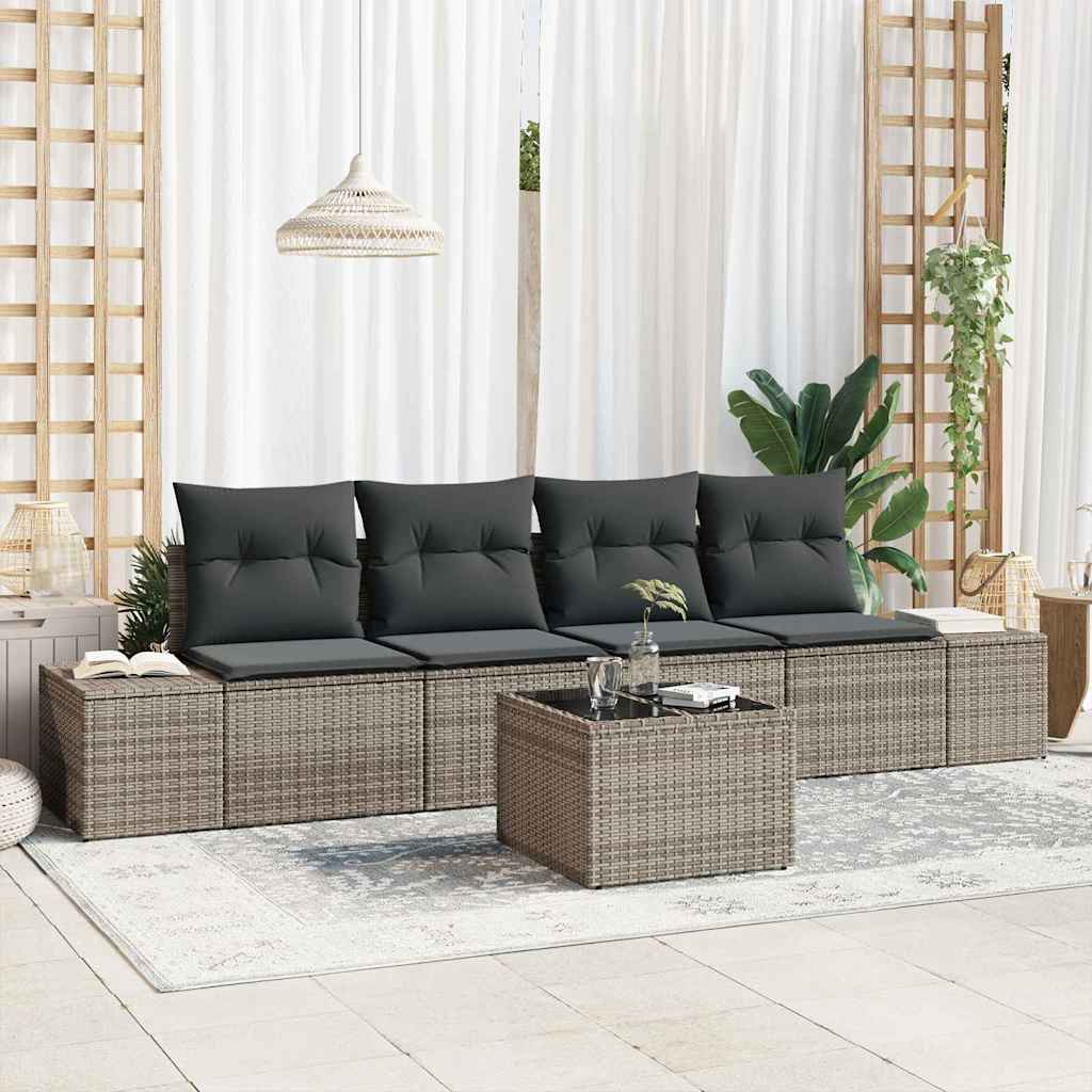 vidaXL Sofa Set mit Kissen mit Kissen 5 pcs Grau Poly-Rattan